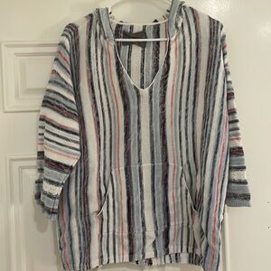 Natural Reflections Red, White, and Blue Pull Over Hooded Sweater. Size: L